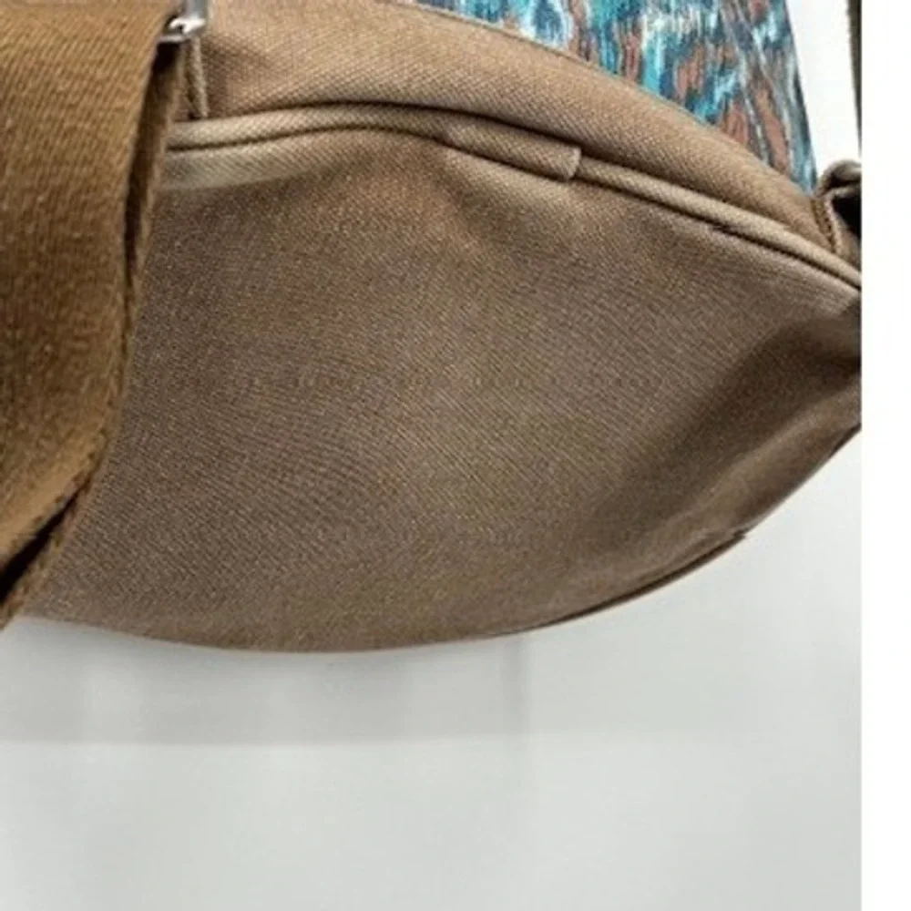 TOMS Ikat Southwestern Canvas Drawstring Backpack Teal Brown Boho Festival Bag